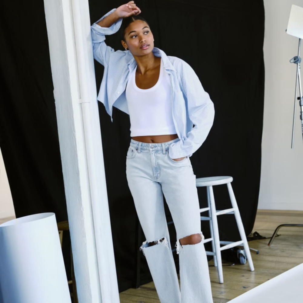 Abercrombie & Fitch Light Blue Distressed Flare Jeans